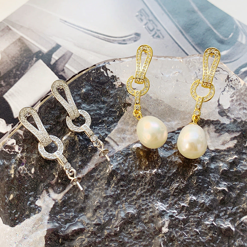 Fashion S925 Sterling Silver Cubic Zirconia Dangle Pearl Earring Mounting - Feliz Pearl 