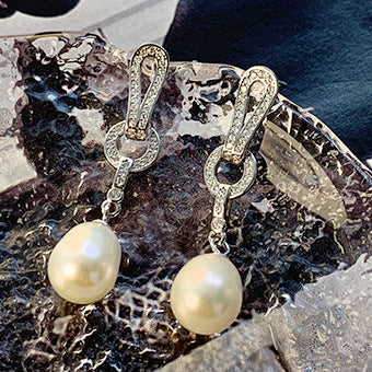 Fashion S925 Sterling Silver Cubic Zirconia Dangle Pearl Earring Mounting - Feliz Pearl 