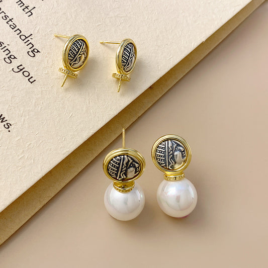 Vintage Coin Stud Earring Mountings-Pearl Jewelry Setting Supplier - Feliz Pearl 